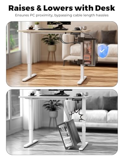 JOY worker No Drilling Under Desk PC Mount for Standing Desk, Clamp-On Desk Leg Computer Mount with Extra Protective Arms, Adjustable Computer Case CPU Holder Holds Up to 44lbs, Black - color: Black, style: Upgraded