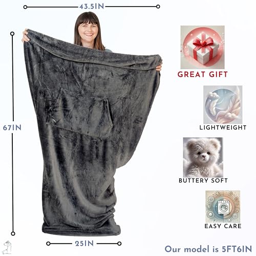 EzrAllora Fleece Lightweight Foot Pocket Blanket -Patent Pending- Dorm Gamer Useful Gifts - TV Throw - Gift for Men Who Wants Nothing (Fleece, Velvet Anthracite) - color: Velvet Anthracite