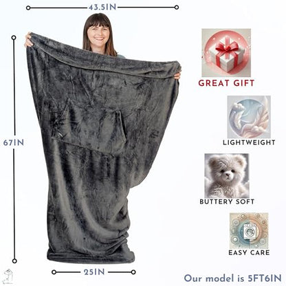 EzrAllora Fleece Lightweight Foot Pocket Blanket -Patent Pending- Dorm Gamer Useful Gifts - TV Throw - Gift for Men Who Wants Nothing (Fleece, Velvet Anthracite) - color: Velvet Anthracite