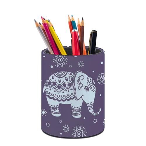 Cute Elephant Pen Holder Pencil Cup for Desk Organizer | Cute Makeup Brush Holder PU Multifunctional Office Suppliesfor Decor Home Classroom School - color: Elephant