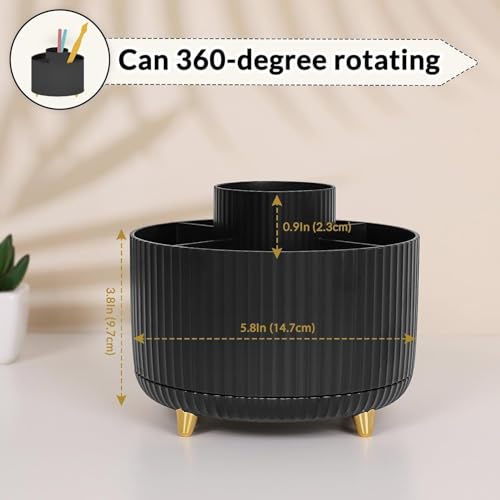 SKYDUE 360 Degree Rotating Desk Organizer, Dual-Purpose Pencil Pen Holder for Desktop, Rotating Desk Pen Organizer with 5 Slots, Office Supplies, Pencil Cup for Office, School, Home - color: Black_1Pack