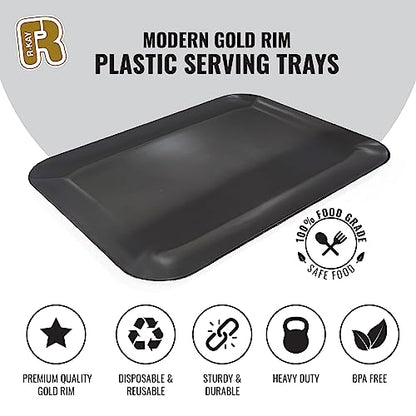 3 Pack Black Plastic Serving Trays for Party - Black Serving Tray 8 x 11 Inch - Heavy Duty Dessert Trays for Food - Rectangular Party Serving Trays for Entertaining - color: Black