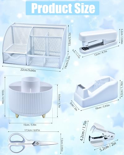 LXEVIHK 20Pcs White Desk Organizers and Accessories With Mesh Desk Organizer and 360°Rotating Pen Holder and a Lot of Office White Office Supplies Beautifully Presented in a Gift Box - color: white