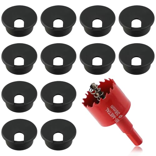 1.5 Inch(38mm) Desk Grommet,13 Pieces Wire Grommet, Desk Hole Cover for Cables with Hole Saw,Plastic Cable Cord Wire Hole Cover for Desk, Table,Cabinet,Countertop and Other Furniture(Black) - size: 1.5IN/38mm Black-U