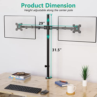 WALI Extra Tall Dual LCD Monitor Fully Adjustable Desk Mount Fits 2 Screens up to 27 inch, 22 lbs. Weight Capacity per Arm (M002XL), Black - size: 13"-27", style: Dual