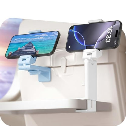 Perilogics Airplane Phone Holder Mount Universal in Flight Hands Free Viewing with Multi-Directional Dual 360 Degree Rotation. The Go-to Choice for Frequent Flyers and Travelers’ Favorite. - color: Blue / White