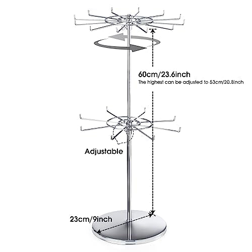 Dual Adjustable (Total Height & Tier Heighs) CounterTop Spinner Display Stand, Heavy Duty 2-Tiers, Silver - color: Silver