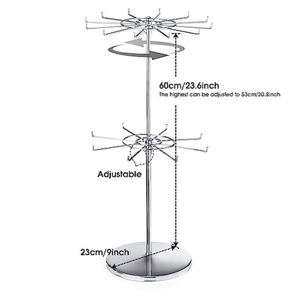 Dual Adjustable (Total Height & Tier Heighs) CounterTop Spinner Display Stand, Heavy Duty 2-Tiers, Silver - color: Silver