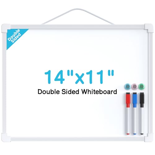 MaxGear Small Dry Erase Board, 14"x11" Double Sided Whiteboard, White Frame | Hanging White Board for Wall, Includes 3 Dry Erase Markers 3 magnets Double Sided Tapes, Portable for Planning, Home, Office - color: White, size: 14"W x 11"H