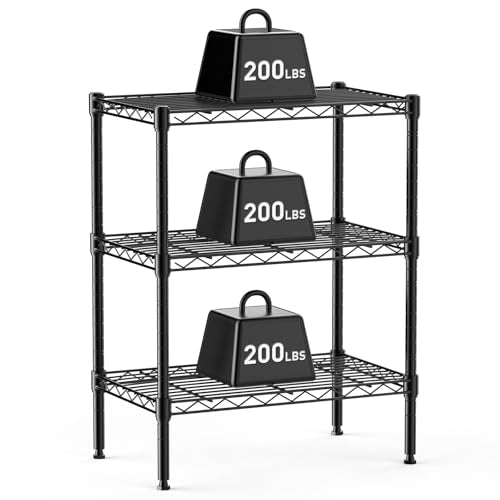 DUMOS 3-Tier Metal Wire Storage Shelves, Adjustable Standing Storage Rack Shelf, Heavy Duty Steel Shelving Unit Organizers for Kitchen Bathroom Pantry Garage, 23.3" Wx13.4 Dx30 H, Black - size: 3 Tier-30"H without wheels