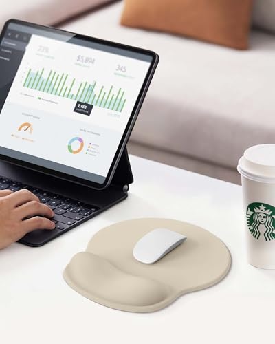 Mouse Pad with Wrist Rest, Ergonomic Mouse Pads for Desk, Office Non-Slip Mousepad with Gel Wrist Support(Beige, 10.6''L x 9''W) - color: Beige