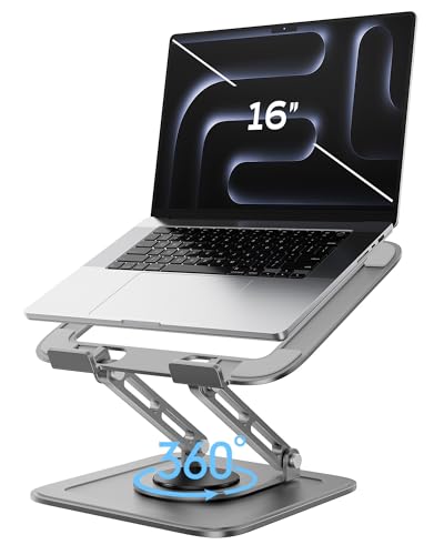 Adjustable Laptop Stand for Desk with 360 Base, Ergonomic Laptop Riser, Mount, Holder Notebook Computer Stand for MacBook Air Pro, HP, Dell, XPS, HP 16" Laptops - Gray - color: Gray