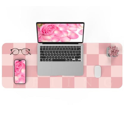 AFIING Pink Checkered Desk Mat, 31.5" x 12"，Waterproof PU Leather Desk pad | Non-Slip Rubber Base, Easy Clean Surface, Desk Protection, Office & Home - color: Pink