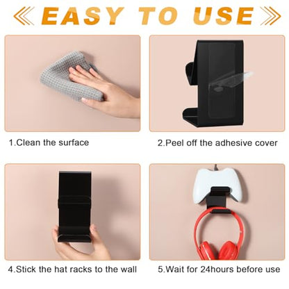 Wonderjune 6 Pcs Headphone Wall Hangers 2 in 1 Adhesive Gaming Headset Holder Hooks for Wall Mount Strong Universal Stand Hooks for Most Headphone Controller, Hat, Baseball Caps, Closet, Door