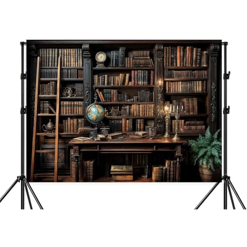 8X6FT Vintage Bookshelf Backdrop Medieval Bookshelf Library Photography Background Bookcase Dark Academia Decorations Backdrops Banner Photo Studio Props - color: Vintage Bookshelf-01, size: 8X6FT