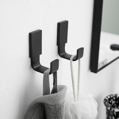 BESy Brass Clothes Hook Single Towel Hook for Bathroom Kitchen Garage Square Style Robe Hooks Coat and Hat Hook, Wall Mounted with Screws, Two Packs, Matte Black - color: Matte Black, size: 2 Pack