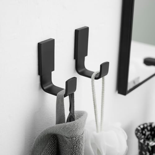 BESy Brass Clothes Hook Single Towel Hook for Bathroom Kitchen Garage Square Style Robe Hooks Coat and Hat Hook, Wall Mounted with Screws, Two Packs, Matte Black - color: Matte Black, size: 2 Pack