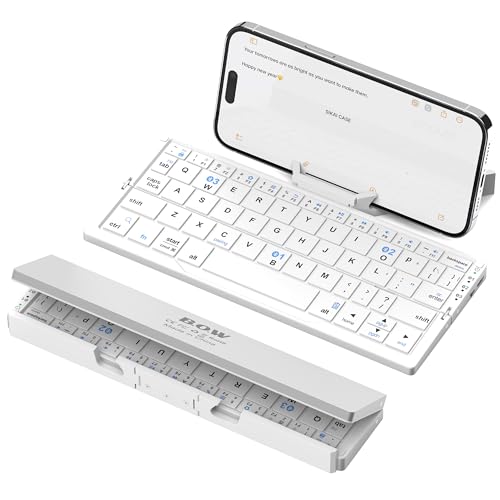 SIKAI CASE Foldable Bluetooth Keyboard with Magnetic Stand,Aluminum Alloy Mini Quiet Folding Portable Lightweight Travel Rechargeable Pocket for Tablet,iPad, Phones, White - color: White