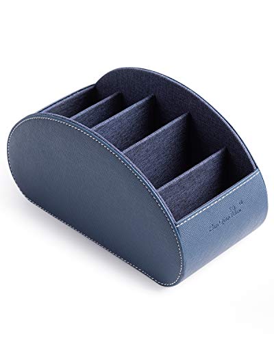 BONNY DODO Remote Control Holders Organizer Box with 5 Compartment PU Leather Multi-functional Office Desk Storage Caddy Store (Blue) - color: Blue