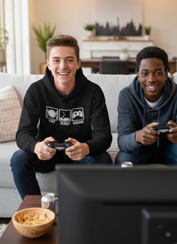 Tstars Eat Sleep Game Hoodie for Men and Teens Funny Gamer Pullover Cool Gaming Apparel Hoodies Boys - color: Black, size: Large
