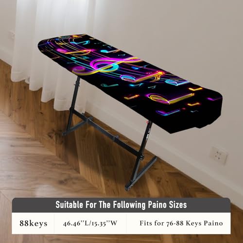 Nuxovilar Stretchy 88 Keys Keyboard Piano Dust Cover, Elastic Milk Silk with Neon Musical Notes & Treble Clef for Digital Keyboards - color: hd04636-B