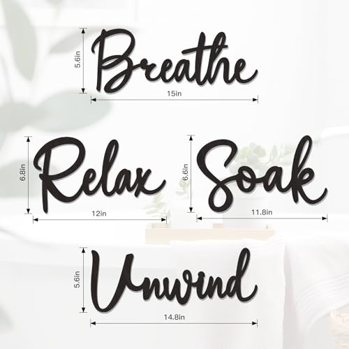 4 Pcs Bathroom Decor Wall Art Wooden Relax Unwind Soak Breathe Bathroom Decor Black Wall Art Farmhouse Sign for Washing Room Laundry Room (Fresh) - style: Fresh