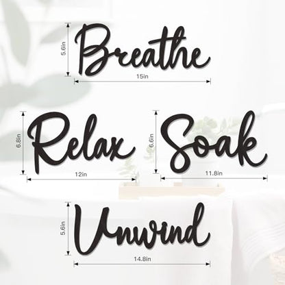 4 Pcs Bathroom Decor Wall Art Wooden Relax Unwind Soak Breathe Bathroom Decor Black Wall Art Farmhouse Sign for Washing Room Laundry Room (Fresh) - style: Fresh