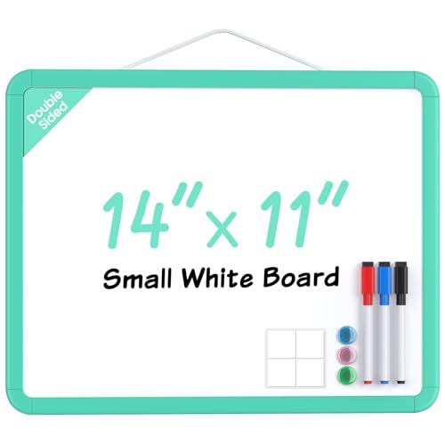MaxGear 14" x 11" Double-Sided Dry Erase White Board for Wall, Green Frame | Small whiteboard hangable, Double-Sided design, Durable portable for home office kitchen, includes 3 markers & 3 magnets - color: Green, size: 14"W x 11"H