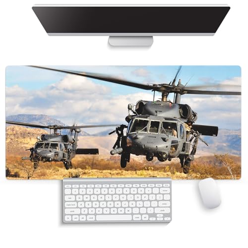 Large Gaming Mouse Pad (31.5" x 15.8") - UH-60 Black Hawk Military Helicopter Gunship Fighter Aircraft, Extra XXL Office Accessories, Premium Stitched Anti-Slip Patriotic Desk Mat - color: Black Hawk Helicopter