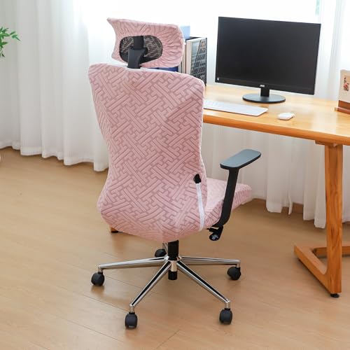 Pink Ergonomic Office Chair Covers Set with Headrest Cover Jacquard 2 Pieces Stretch Desk Computer Office Chair and Headrest Slipcovers Washable - color: Jacquard T-pink, size: Chair and Headrest Covers