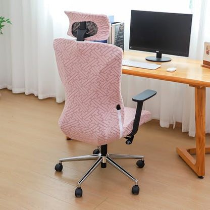 Pink Ergonomic Office Chair Covers Set with Headrest Cover Jacquard 2 Pieces Stretch Desk Computer Office Chair and Headrest Slipcovers Washable - color: Jacquard T-pink, size: Chair and Headrest Covers