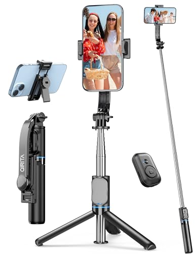 Selfie Stick, 41'' Extendable Phone Tripod Stand with Phone Holder & Detachable Remote, 360° Rotation Selfie Stick Tripod for Cell Phone Compatible with iPhone, Android, Samsung - color: Black