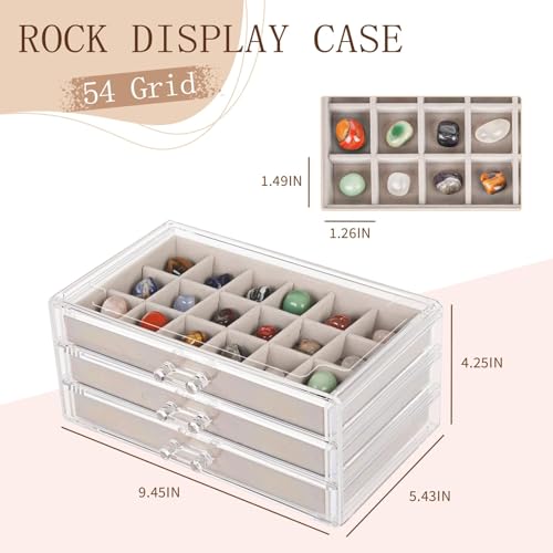 Bfttlity Acrylic Rock Display Case,54 Grids Rock Collection Box for Kids with Mini Magnifying Glass and Gloves, Clear Display Cases for Stones Collectibles Gemstone Crystals Storage Boxes - size: 54 Grids