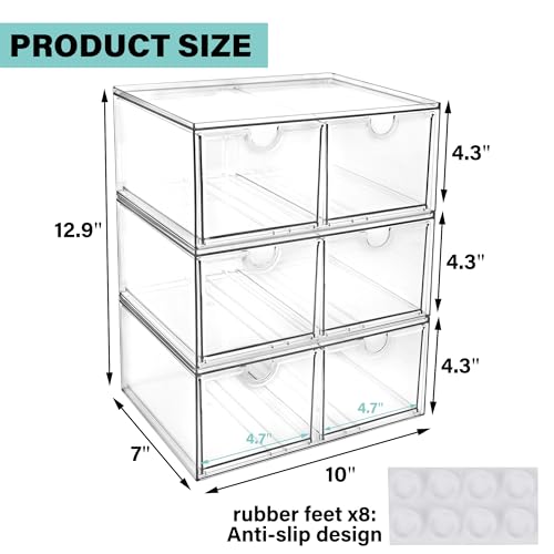 Prsildan 6 Small Drawers Stackable Storage Drawer Clear Acrylic Organizer | Makeup Organizers, Vanity Bathroom Kitchen Cabinets Under Sink Home Organization, 3 Pack - style: Style2-6Drawers