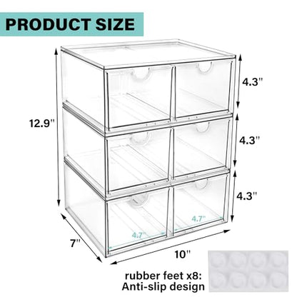 Prsildan 6 Small Drawers Stackable Storage Drawer Clear Acrylic Organizer | Makeup Organizers, Vanity Bathroom Kitchen Cabinets Under Sink Home Organization, 3 Pack - style: Style2-6Drawers