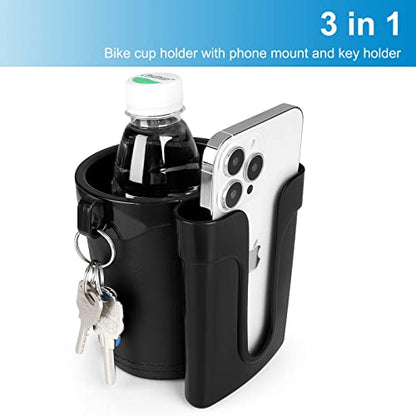 Accmor 3-in-1 Bike Cup Holder with Cell Phone Keys Holder, Bike Water Bottle Holders, Universal Bar Drink Cup Can Holder for Bicycles, Motorcycles, Scooters, Black - color: Black