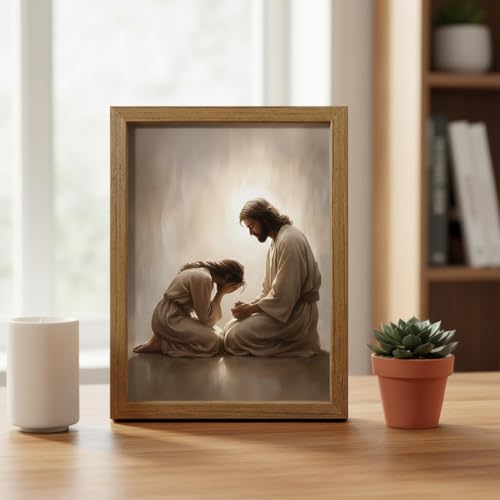 Framed Christian Wall Art, Jesus Comforting Prayer Canvas Print with Wooden Frame, Religious Faith Wall Decor for Living Room Bedroom Prayer Room Church, Ready to Hang, 12x16inch - color: huise, size: 16"L x 12"W