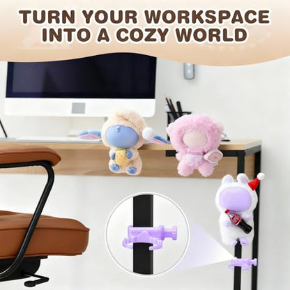 Doll Stand for Cabinet Edge Purple 4Pack | Neck grip design fits 3-7" Labubu blind box figures, adjustable clamp suits panels 0.3-1.02" thick - color: PURPLE