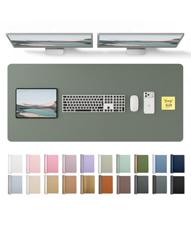 YSAGi Leather Desk Protector, Office Mat, Large Mouse Mat, Non-Slip PU Leather Blotter, Laptop Desk Pad, Waterproof Writing Pad for Office and Home (Dark Green, 47" x 17") - color: Dark Green, size: 47" x 17"