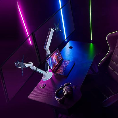 AVLT Dual 27”-43” RGB Gaming Monitor Arm Desk Mount Built-in 20 Lighting Modes Touch Button Control Fits Flat/Curved/Ultrawide Screen Height Swivel Tilt Rotation Adjustable Stand -White - color: White - Dual