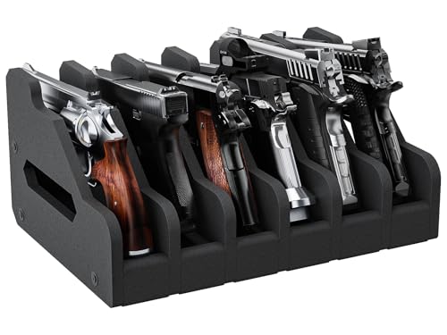 JBBTOOL Foam Pistol Rack for Gun Safe, Gun Cabinet Accessories, 6 Slots Soft Foam Handgun Storage Organizer, Anti-Slip Revolver Firearm Stand Display Holder