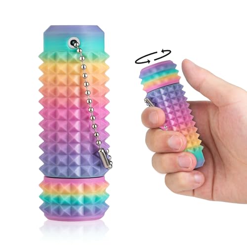 Little Ouchies Pain Stim Fidget Toy, 3D Printed Pocket Spiky Keychain with Clicker Button Spinner Sensory Toys for Anxiety Focus & Stress Reduction Novelty Gifts(Rotate Rainbow2) - color: Rotate Rainbow2
