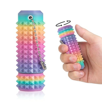 Little Ouchies Pain Stim Fidget Toy, 3D Printed Pocket Spiky Keychain with Clicker Button Spinner Sensory Toys for Anxiety Focus & Stress Reduction Novelty Gifts(Rotate Rainbow2) - color: Rotate Rainbow2