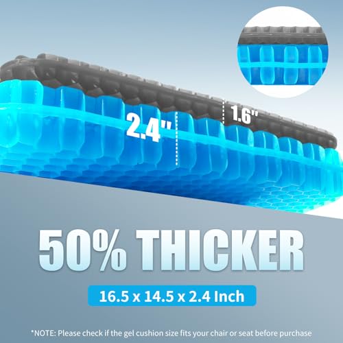 Gel Seat Cushion for Long Sitting - 16.5" x 14.5" x 2.4" (Extra Thick＆Soft) Gel Cushion for People Over 185 lbs, Pressure Relief Cushion for Office Chair, Egg Cushions for Wheelchair, Gel Pad for Car - color: Thicken Size Blue Gel