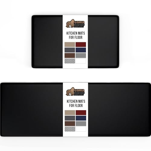GORILLA GRIP Comfortable Cushioned Kitchen Mats for Floor, 1/2 Inch Thick Ergonomic Standing Desk Anti Fatigue Mat, Waterproof and Stain Resistant Pebbled Top, Padded Foam Rug, 17x29 + 17x59, Black - color: Black, size: 17" x 29" + 17" x 59" x 1/2"