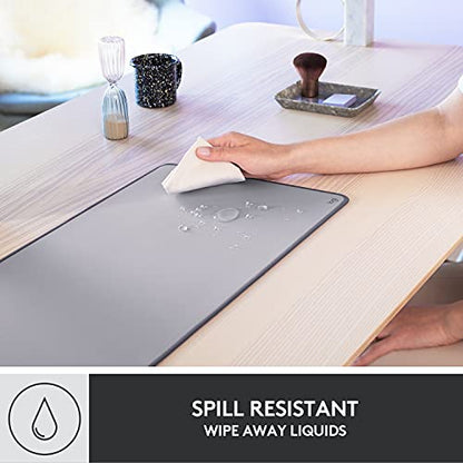Logitech Desk Mat - Studio Series, Multifunctional Large Desk Pad, Extended Mouse Mat, Office Desk Protector with Anti-Slip Base, Spill-Resistant Durable Design, in Mid-Grey - color: Mid-grey