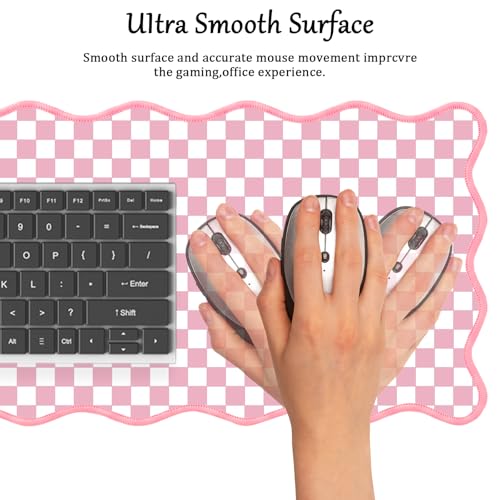 Scalloped Desk Mat Extended Large Cute Pastel Pink Mouse Pad Farmhouse Cozy Cottagecore Gingham Desk Pad Aesthetic Plaid Mousepad Checkered Gaming Mouse Pad Computer Keyboard Pad Girly 31.5X15.7Inch - color: Pink, size: 31.5" x 15.7"