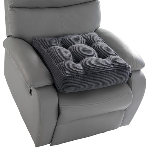 HIGOGOGO Tufted Corduroy Recliner Seat Cushion for Elderly, High Density Foam Large Square Seat Cushion for Recliner Chair, Floor Pillow, Office Chair, Car, No Pressure on Thighs, 20x20x4 - color: Dark Grey, size: 20x20x4