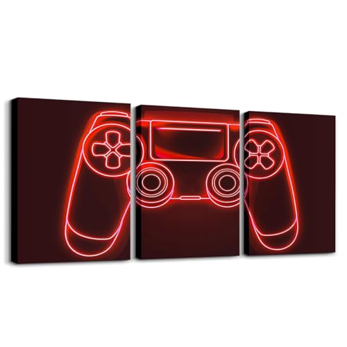 Feelyou Kids Boys Red Gaming Canvas Wall Art For Bedroom Wall Decorations For Living Room Office Wall Decor Game Controller Painting Framed Wall Pictures 3 Piece Ready To Hang for Bathroom Home Decor - color: Dark Black Red