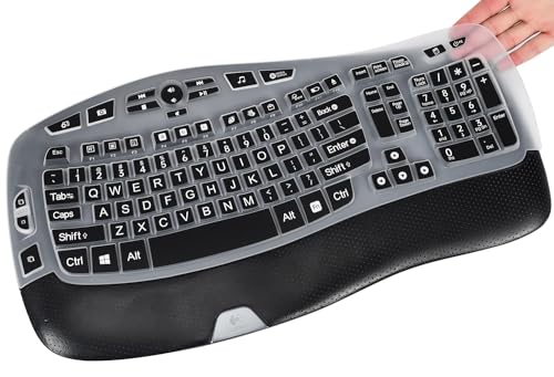 CaseBuy Keyboard Cover with Large Letters Compatible with Logitech K350 MK550 MK570 Wireless Wave Ergonomic Keyboard Protector with Oversized Print Letters -Black - color: Black Large Letters